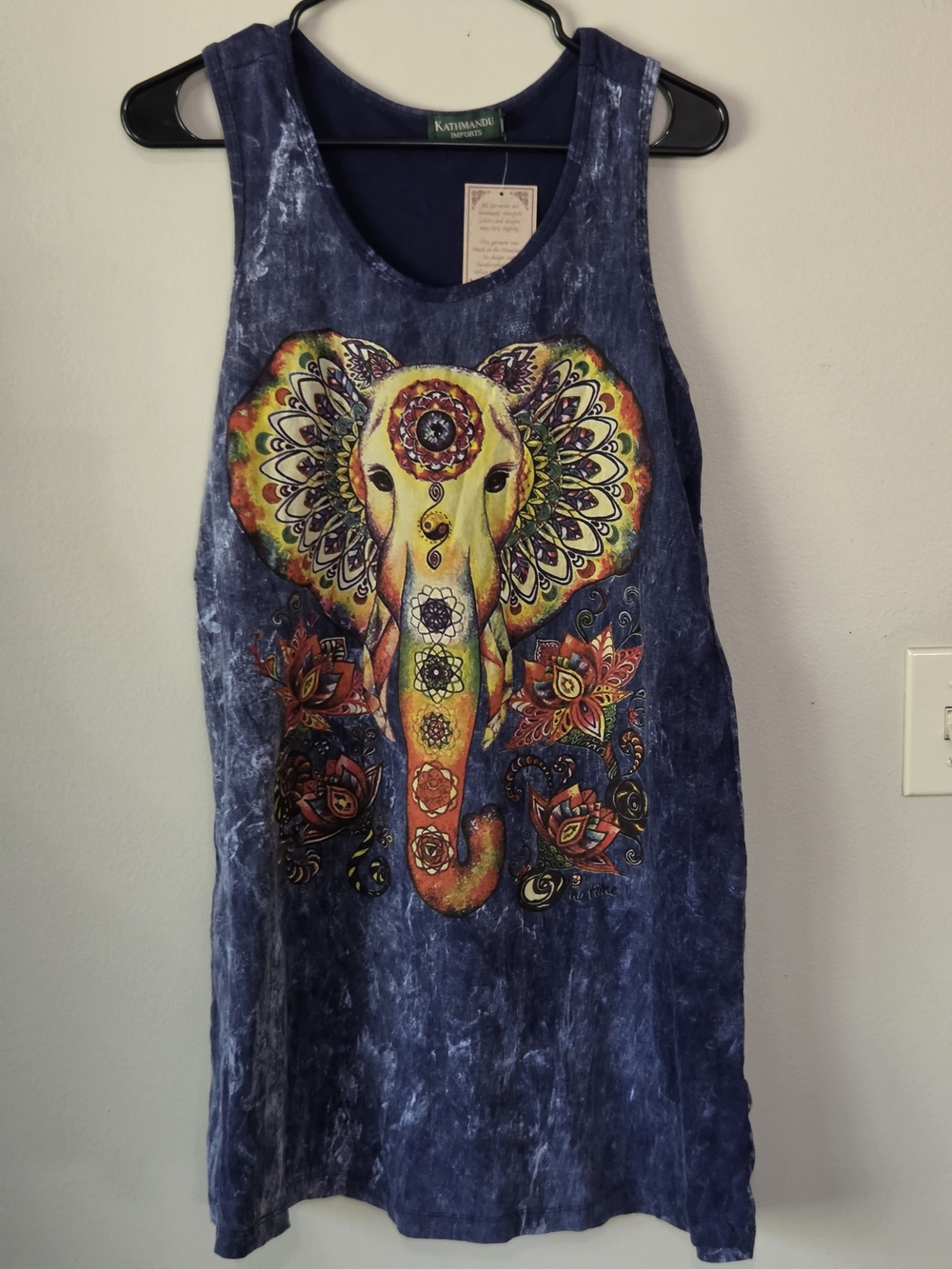 Kathmandu Imports XL Elephant Chakra Boho Tank Tunic Navy NWT